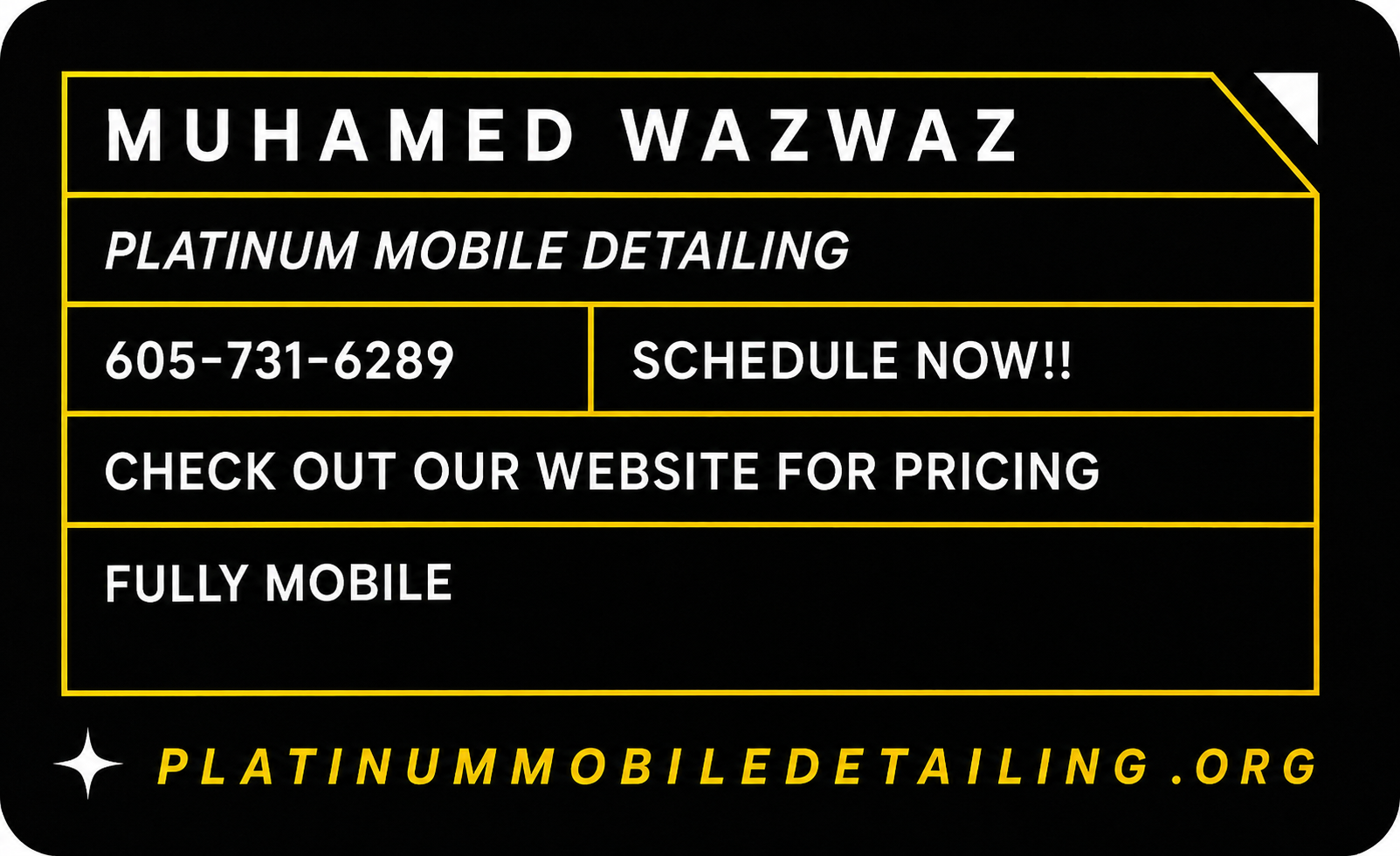 Platinum Mobile Detailing business card — front